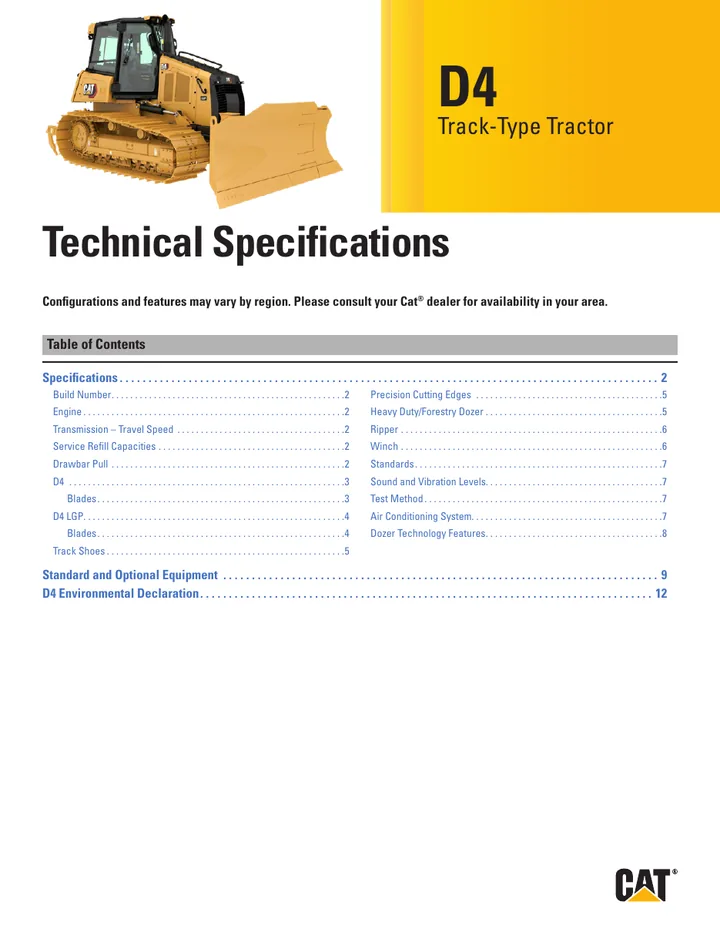 Caterpillar CAT®D4 machine manual cover: Caterpillar CAT®D4 Technical specification