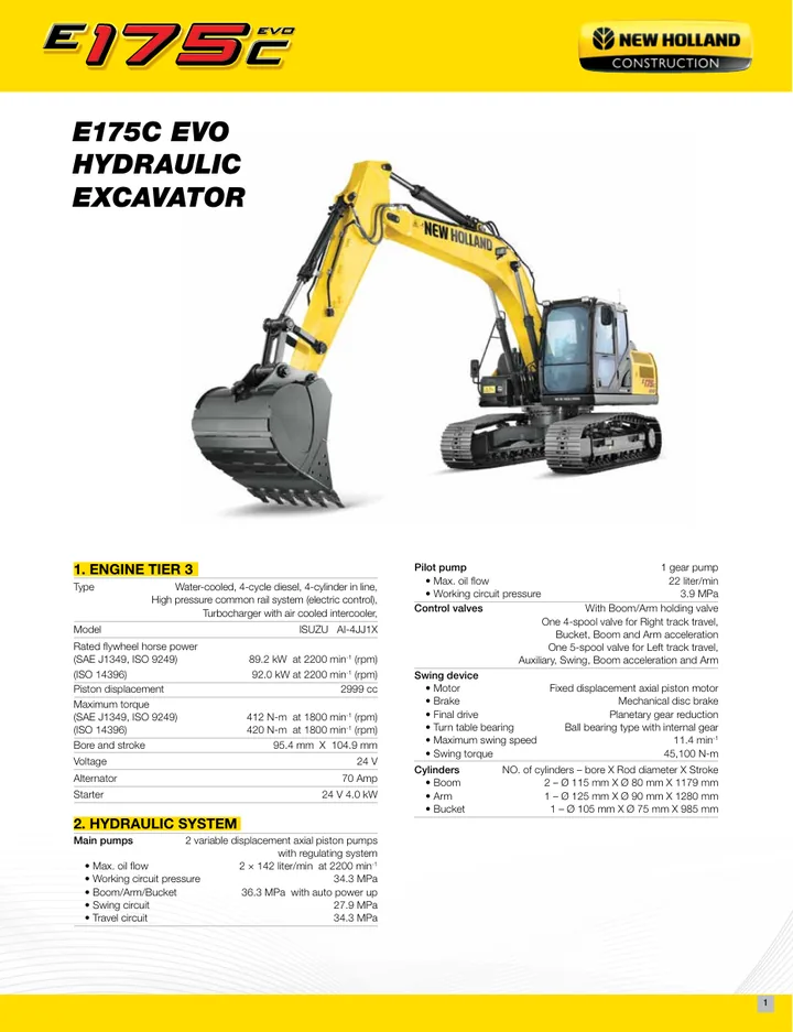 New Holland E175C machine manual cover: New Holland E175C Technical specifications