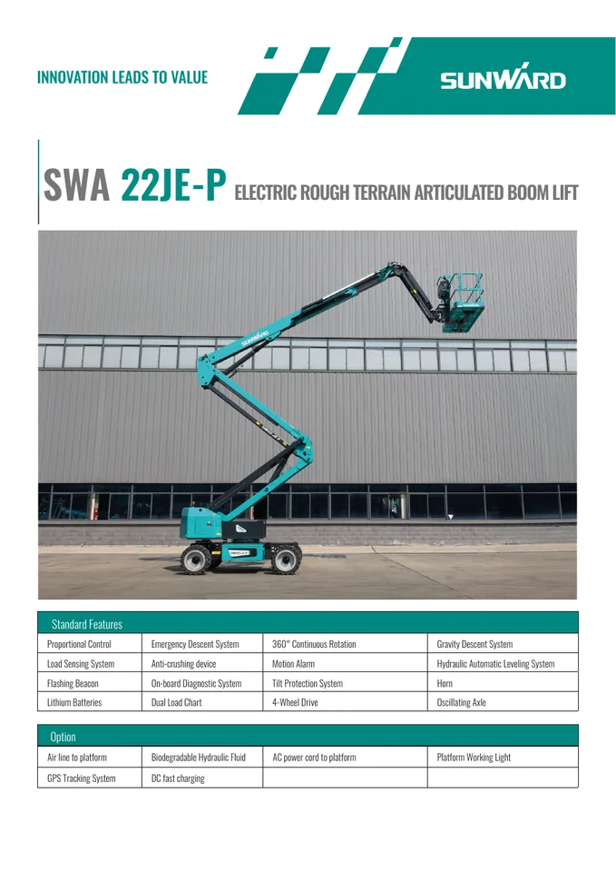 Sunward SWA22JE-P machine manual cover: Sunward SWA22JE-P Product brochure