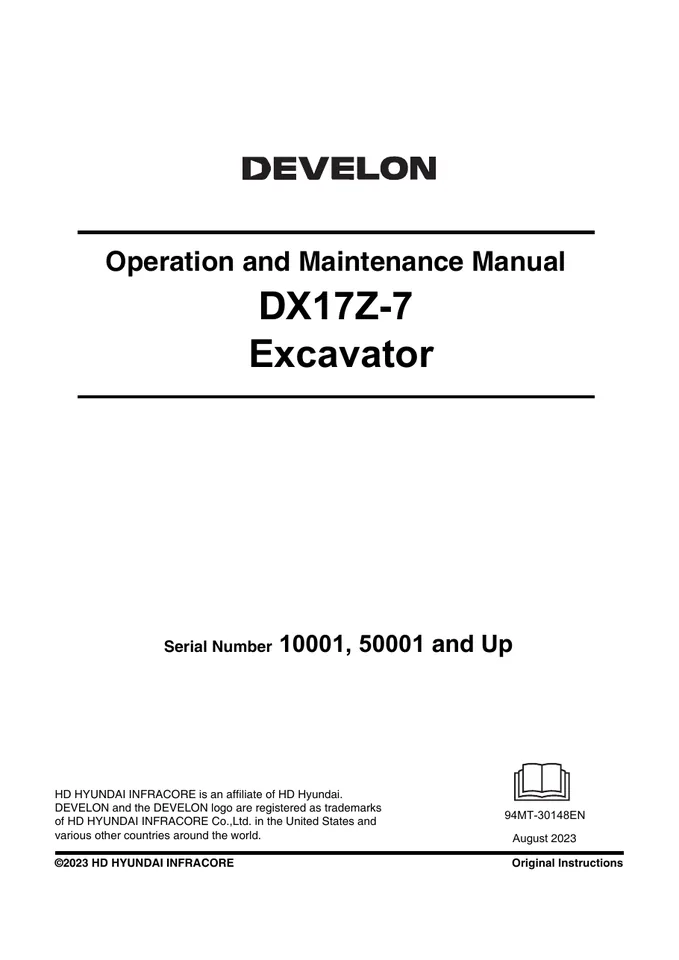 DEVELON DX17Z-7 machine manual cover