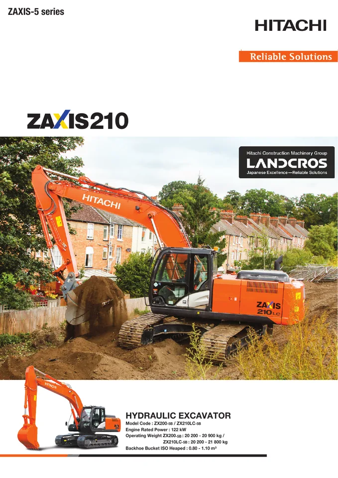 Hitachi ZX210LC-5B machine manual cover: Hitachi ZX210LC-5B Product specification