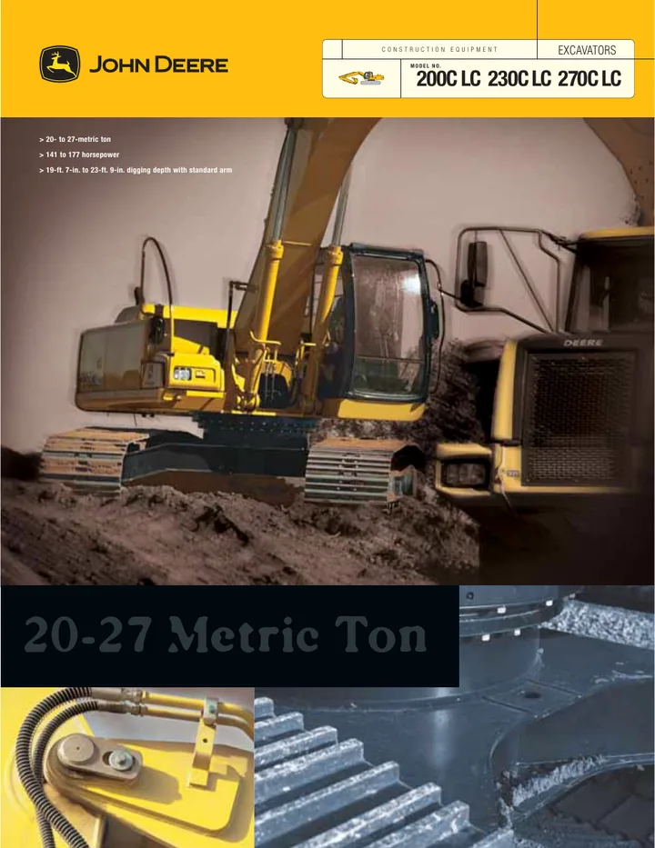 John Deere 200CLC machine manual cover: john-deere-200clc-230clc-270clc-df0243e92a-official-brochure