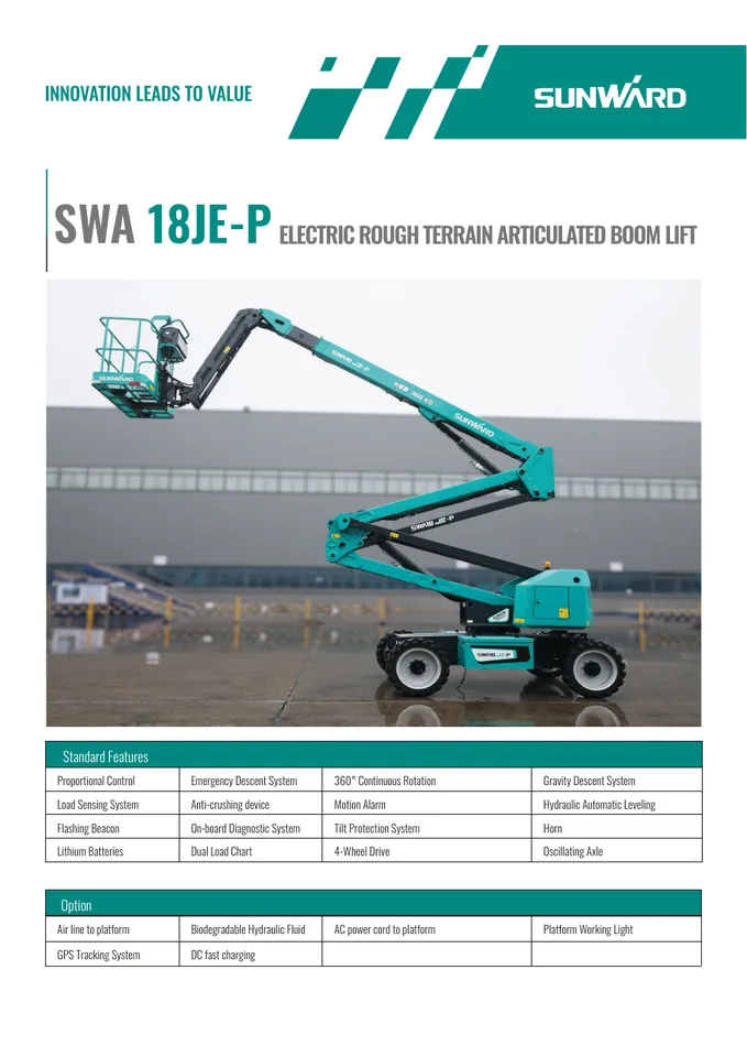 Sunward SWA18JE-P machine manual cover: Sunward SWA18JE-P Product brochure