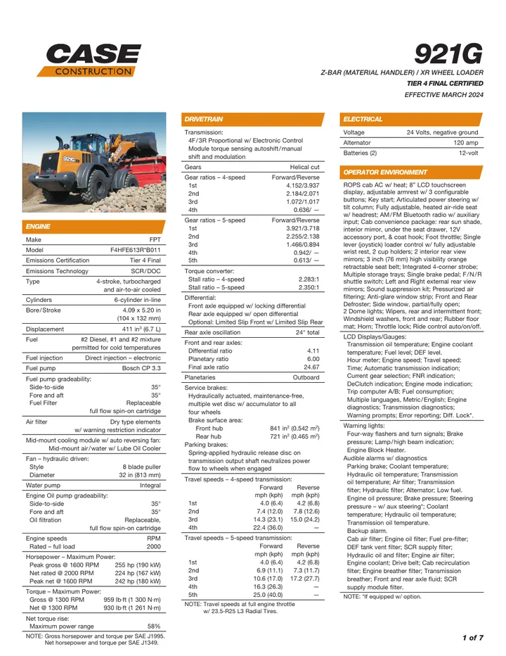 Case 921G machine manual cover: Case 921G Technical specification