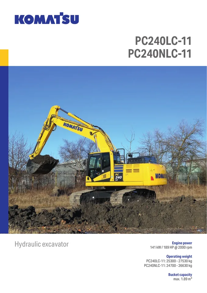 Komatsu PC240LC-11 machine manual cover: komatsu-pc240lc-11-a57c5187466f-product-brochure