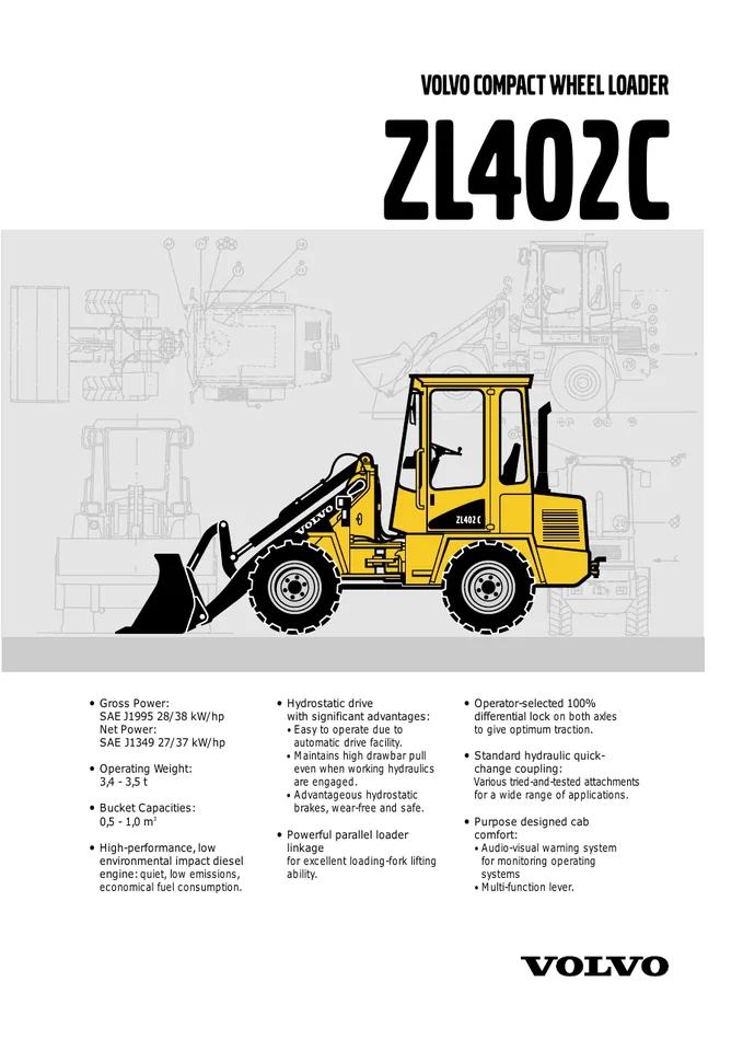 Volvo ZL402C machine manual cover: Volvo ZL402C Product specification