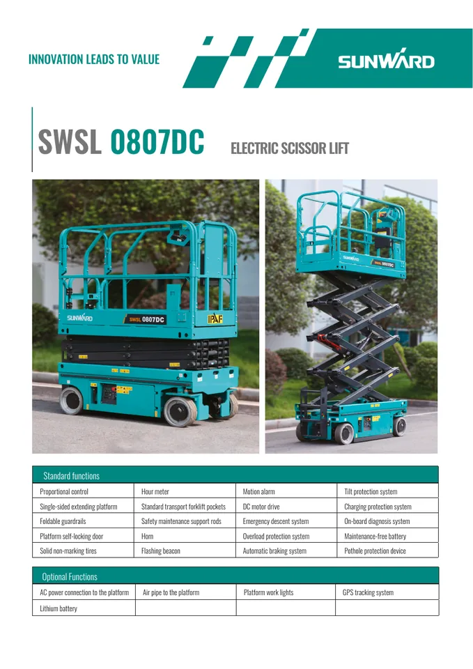 Sunward SWSL0807DC machine manual cover: Sunward SWSL0807DC Product brochure