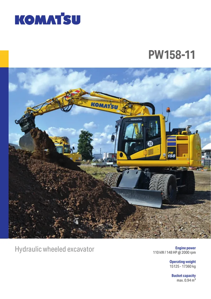 Komatsu PW158-11 machine manual cover: komatsu-pw158-11-d51993e85a16-product-brochure