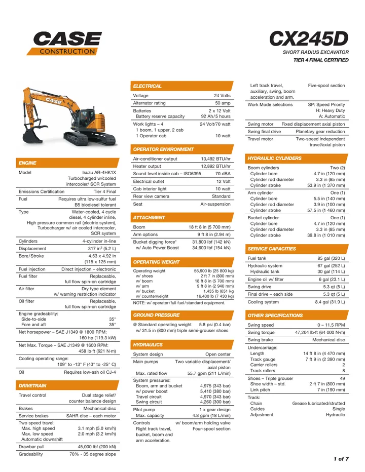 CASE CX245D SR machine manual cover