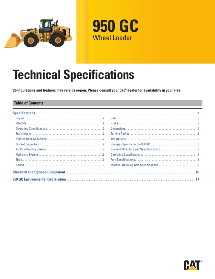 Caterpillar CAT®950 GC machine manual cover: Caterpillar CAT®950 GC Technical specification