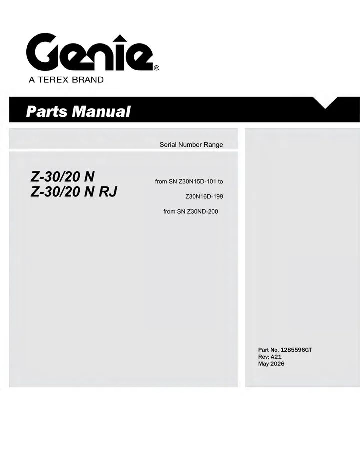 Genie Z-30N/20N / Z-30/20N RJ machine manual cover