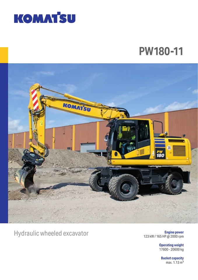 Komatsu PW180-11 machine manual cover: komatsu-pw180-11-777fd796ad7e-product-brochure