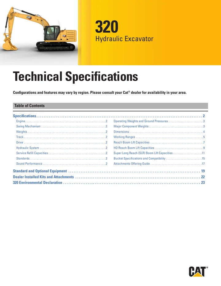 Caterpillar CAT®320 machine manual cover: Caterpillar CAT®320 Technical specification