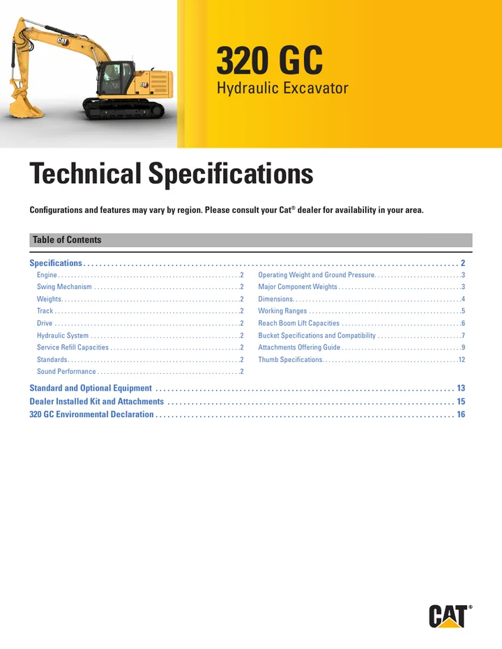 Caterpillar CAT®320 GC machine manual cover: Caterpillar CAT®320 GC Technical specification