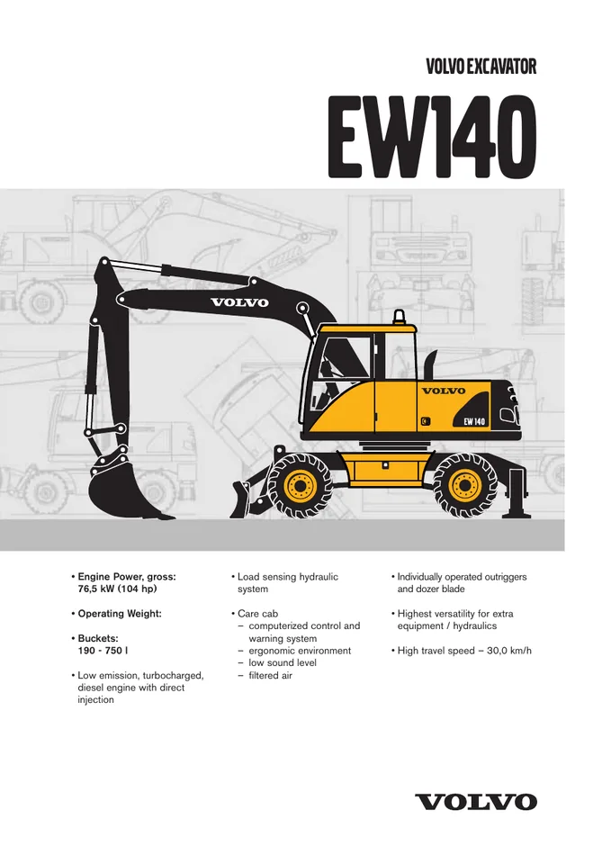 Volvo EW140 machine manual cover: Volvo EW140 Product specification