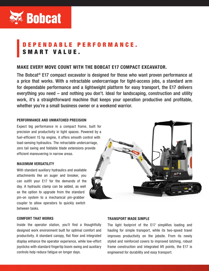Bobcat E17 machine manual cover: Bobcat E17 Product brochure