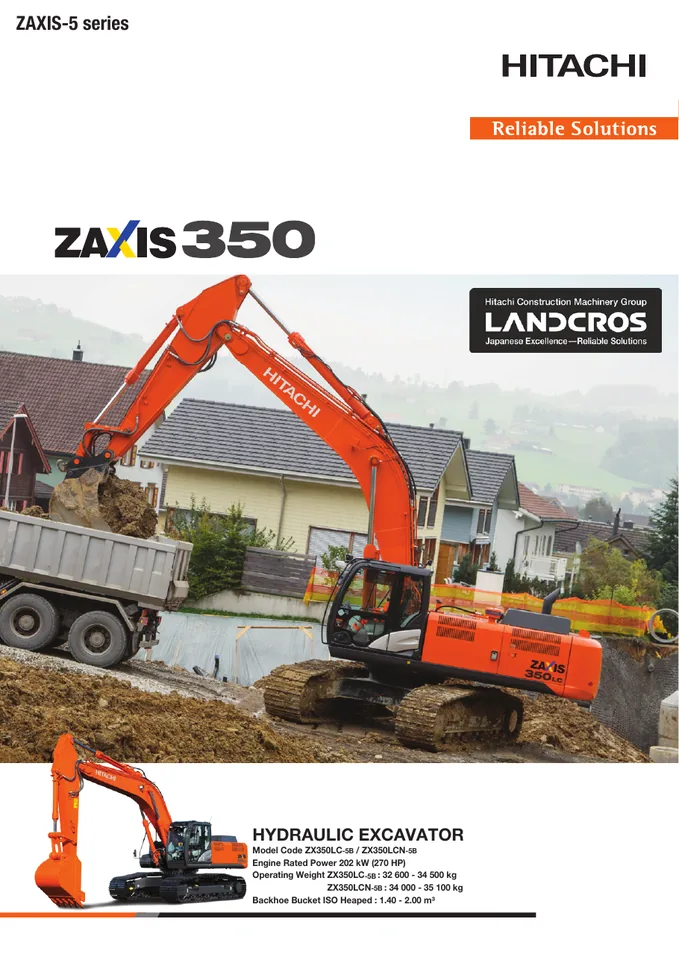 Hitachi ZX350LC-5B machine manual cover: Hitachi ZX350LC-5B Product specification