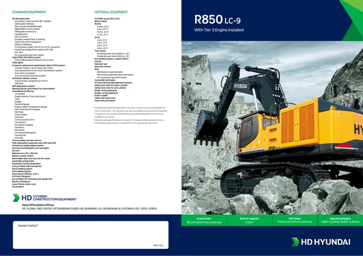 Hyundai R850LC-9 设备手册外胶层