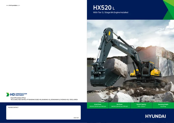Hyundai HX520 L machine manual cover: hyundai-hx520l-t3-seq-532-product-catalog-en-c928c396-338