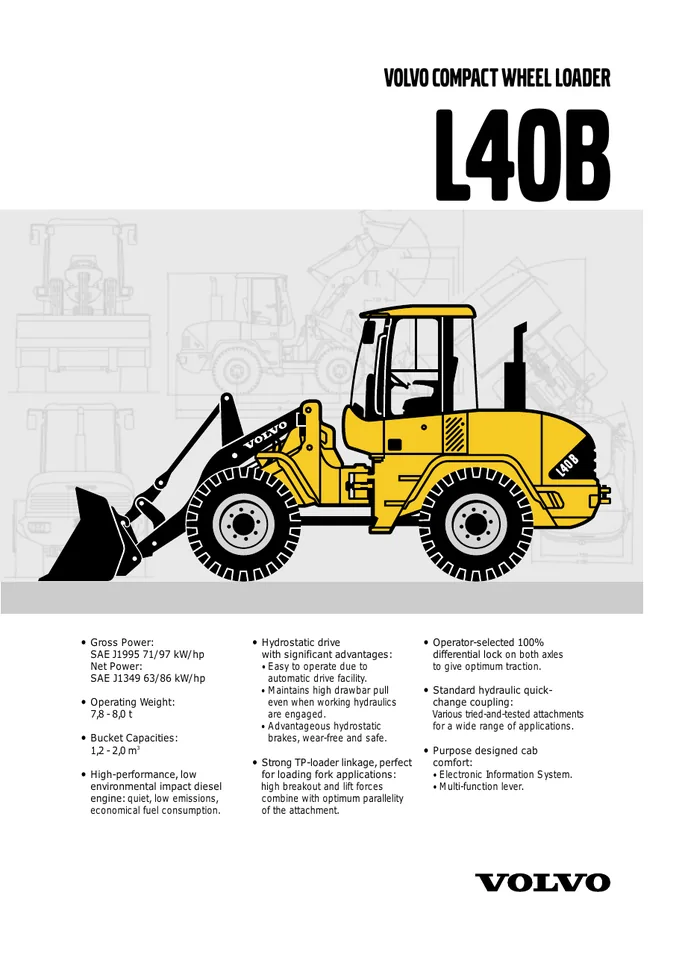 Volvo L40B machine manual cover: Volvo L40B Product specification