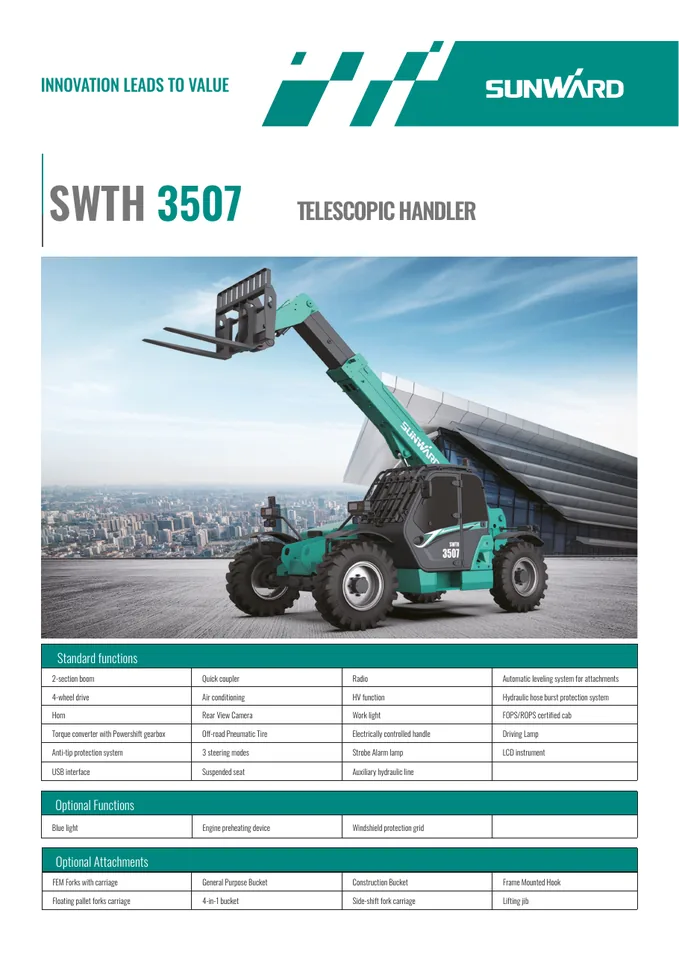 Sunward SWTH3507 machine manual cover: Sunward SWTH3507 Product brochure