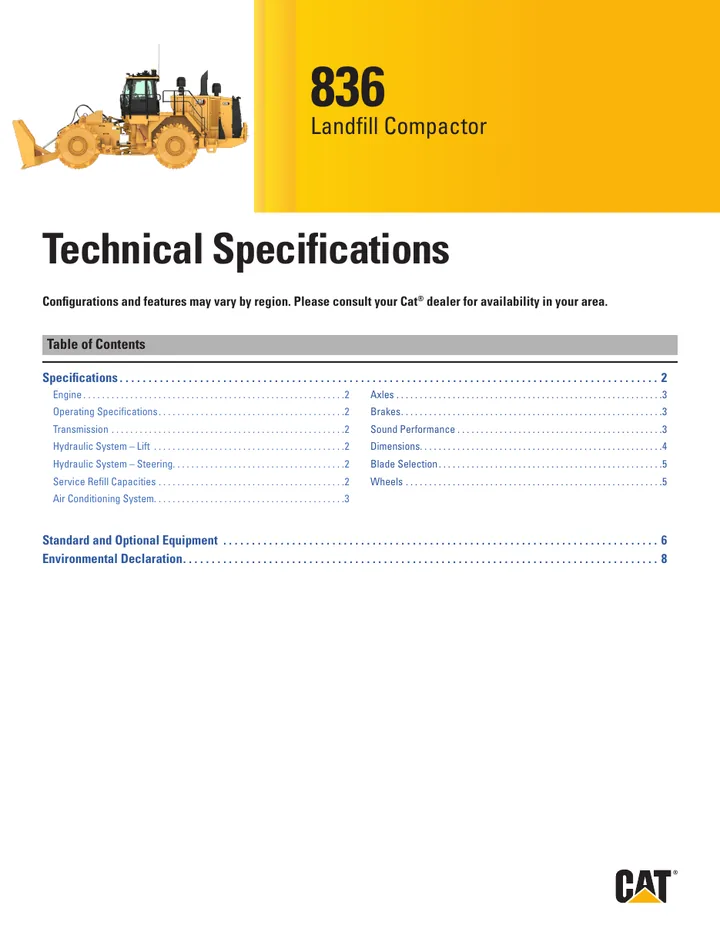 Caterpillar CAT®836 machine manual cover: Caterpillar CAT®836 Technical specification