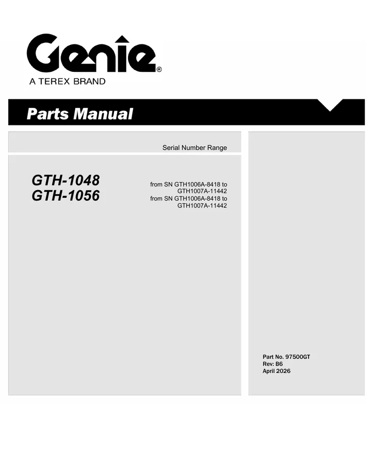 Genie GTH-1048 / GTH-1056 machine manual cover: Genie GTH-1048 / GTH-1056 Parts Manual