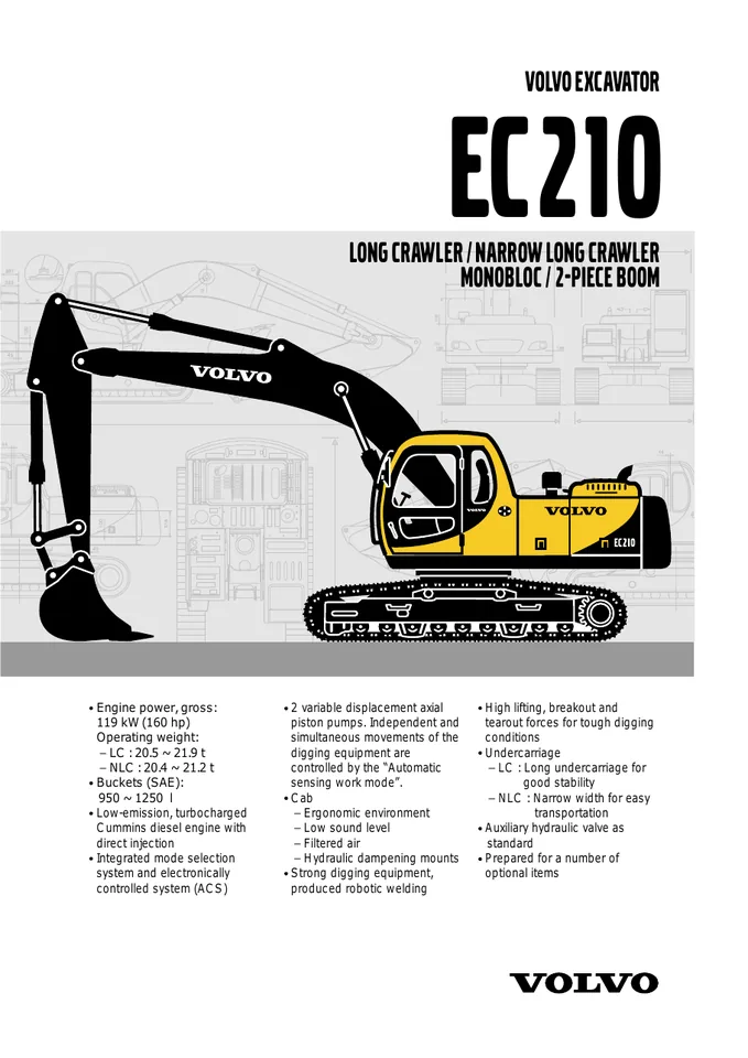 Volvo EC210 machine manual cover: Volvo EC210 Product specification