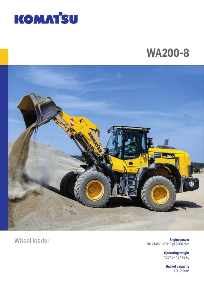 Komatsu WA200-8 machine manual cover: komatsu-wa200-8-340a028ad7d9-product-brochure