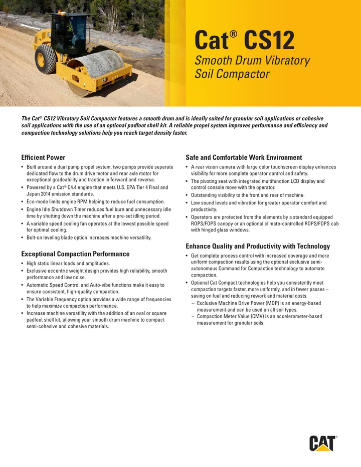 Caterpillar CAT®CS-12 machine manual cover: Caterpillar CAT®CS-12 Key features