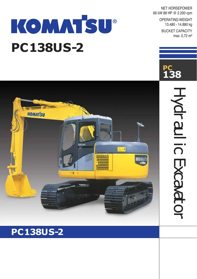 Komatsu PC138US-2 machine manual cover: komatsu-pc138us-2-b966d8bca56a-product-brochure