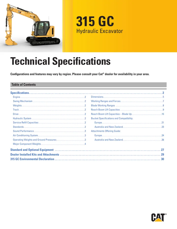 Caterpillar CAT®315 GC machine manual cover