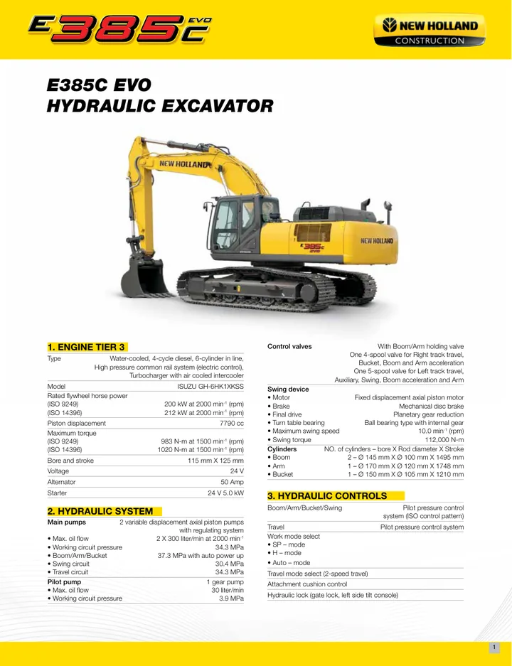 New Holland E385C machine manual cover: New Holland E385C Product brochure
