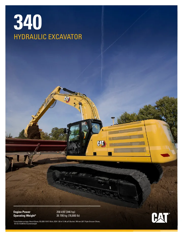 Caterpillar CAT®340 machine manual cover: Caterpillar CAT®340 Product brochure