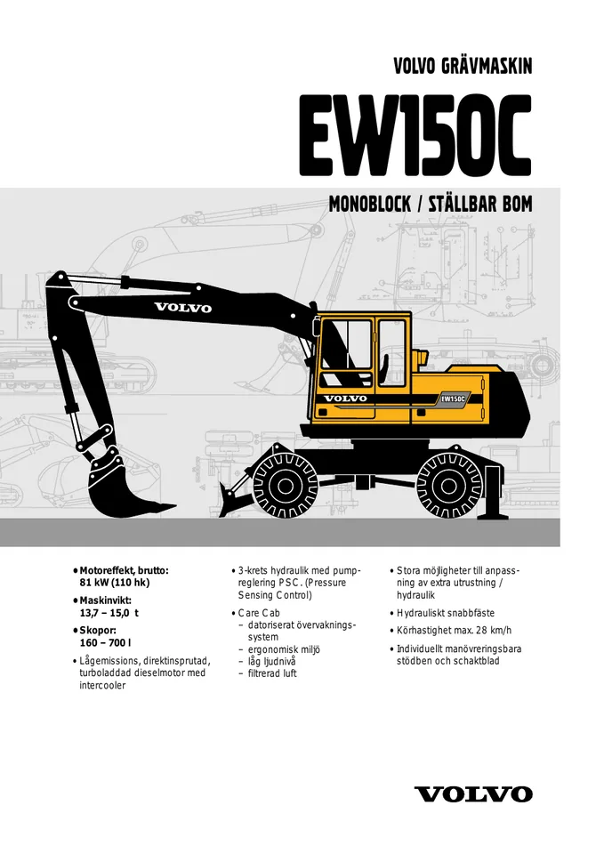 Volvo EW150C machine manual cover: Volvo EW150C Archived product document