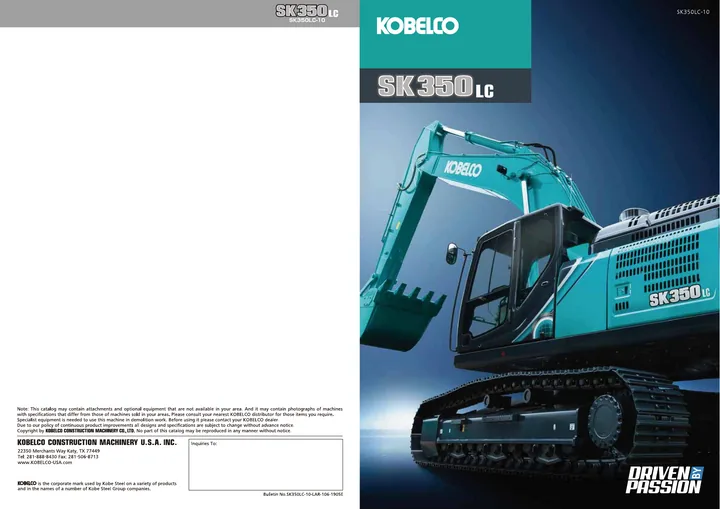 Kobelco SK350LC-10 machine manual cover: Kobelco SK350LC-10 Product brochure