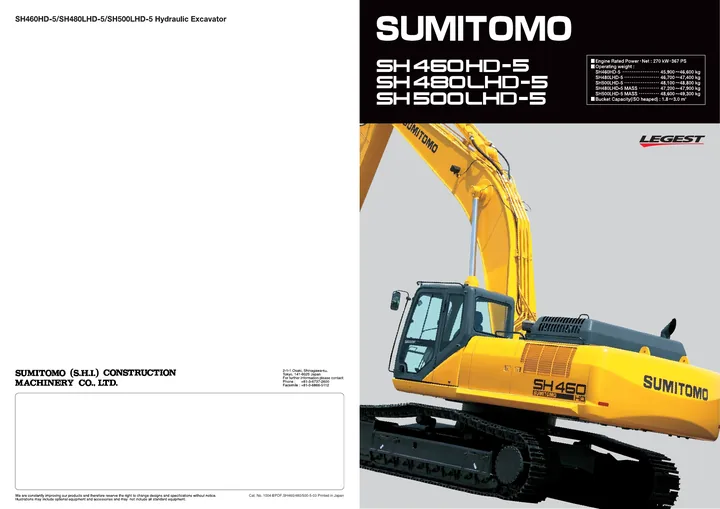 Sumitomo SH460HD-5 · SH500LHD-5 machine manual cover