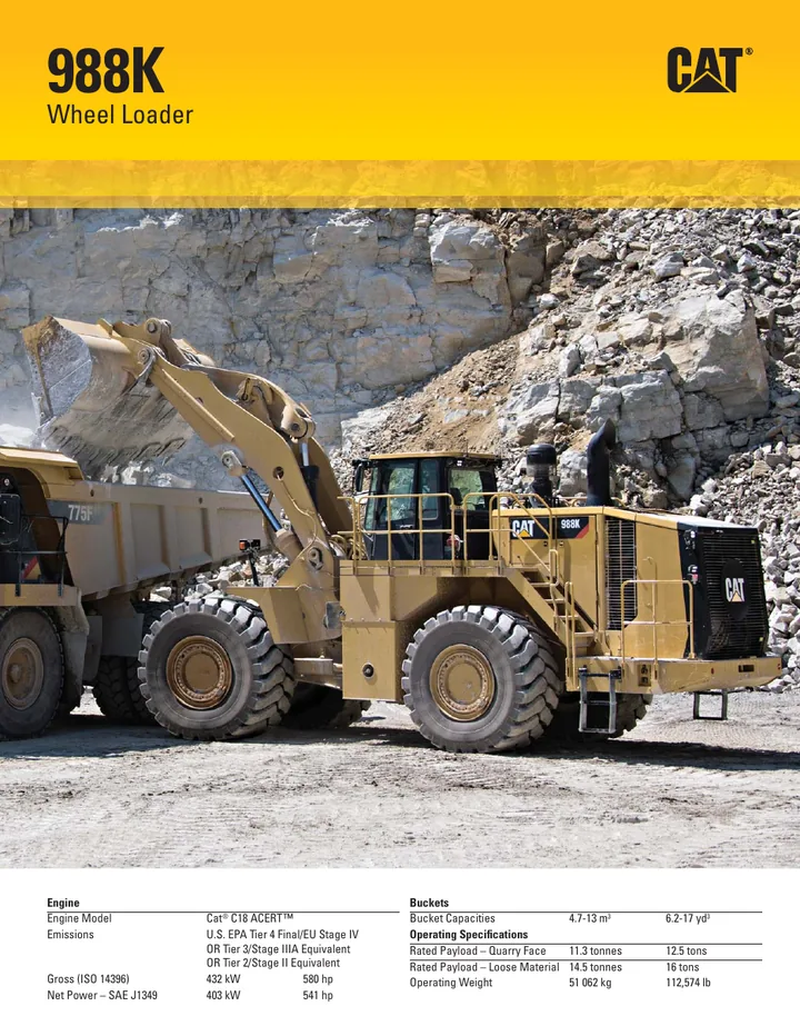 Caterpillar CAT®988K machine manual cover: caterpillar-988k-product-brochure-c818887
