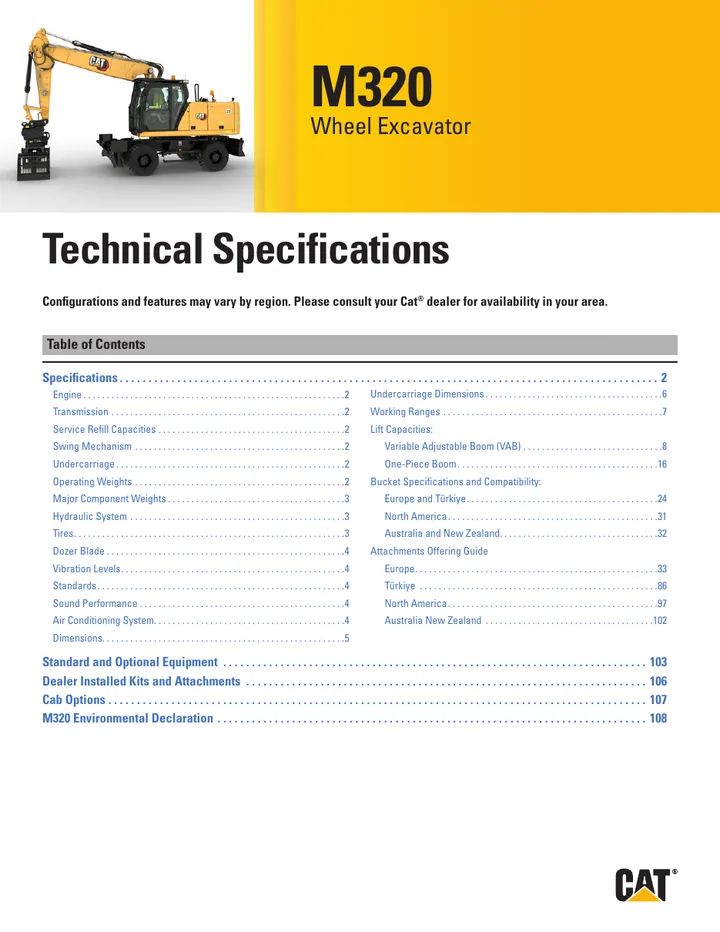 Caterpillar CAT®M320 machine manual cover: Caterpillar CAT®M320 Technical specification