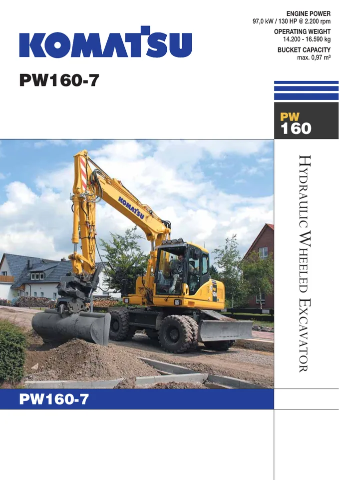 Komatsu PW160-7 machine manual cover: komatsu-pw160-7-07af4e0246e1-product-brochure