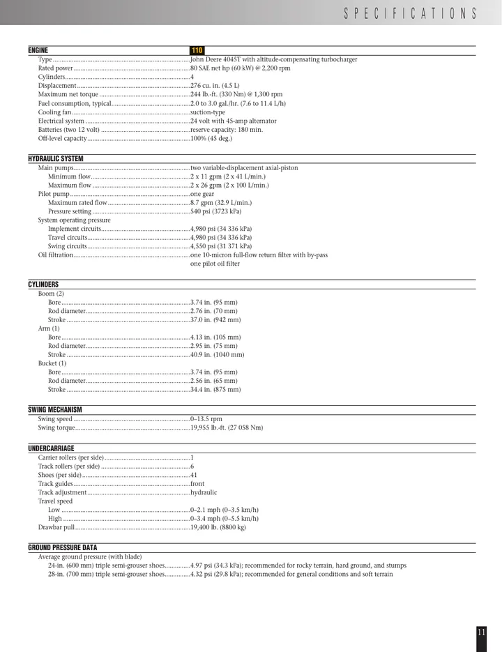 John Deere 110 machine manual cover: john-deere-110-6fd553db43-official-brochure