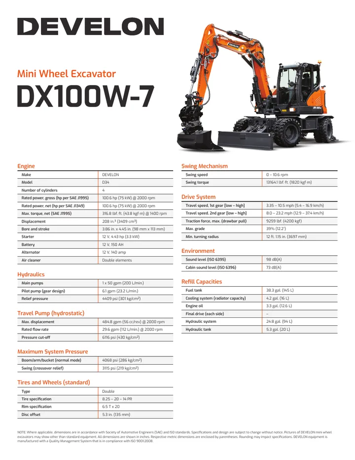 Doosan DX100W-7 machine manual cover