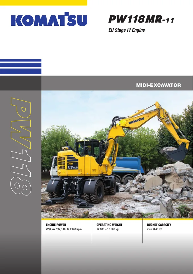 Komatsu PW118MR-11 machine manual cover: komatsu-pw118mr-11-6e99fa7a2b6f-product-brochure