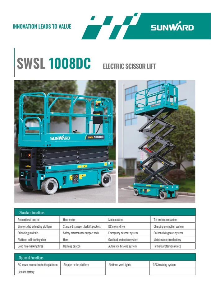Sunward SWSL1008DC machine manual cover: Sunward SWSL1008DC Product brochure