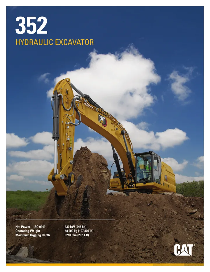 Caterpillar CAT®352 machine manual cover: Caterpillar CAT®352 Product brochure