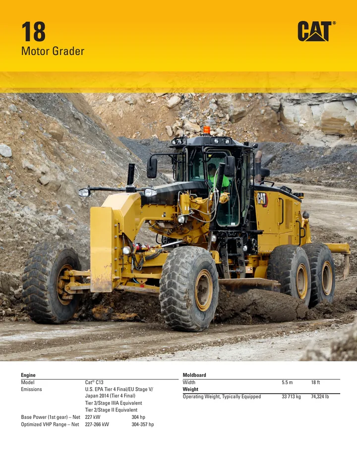 Caterpillar CAT®18 machine manual cover: Caterpillar CAT®18 Product brochure