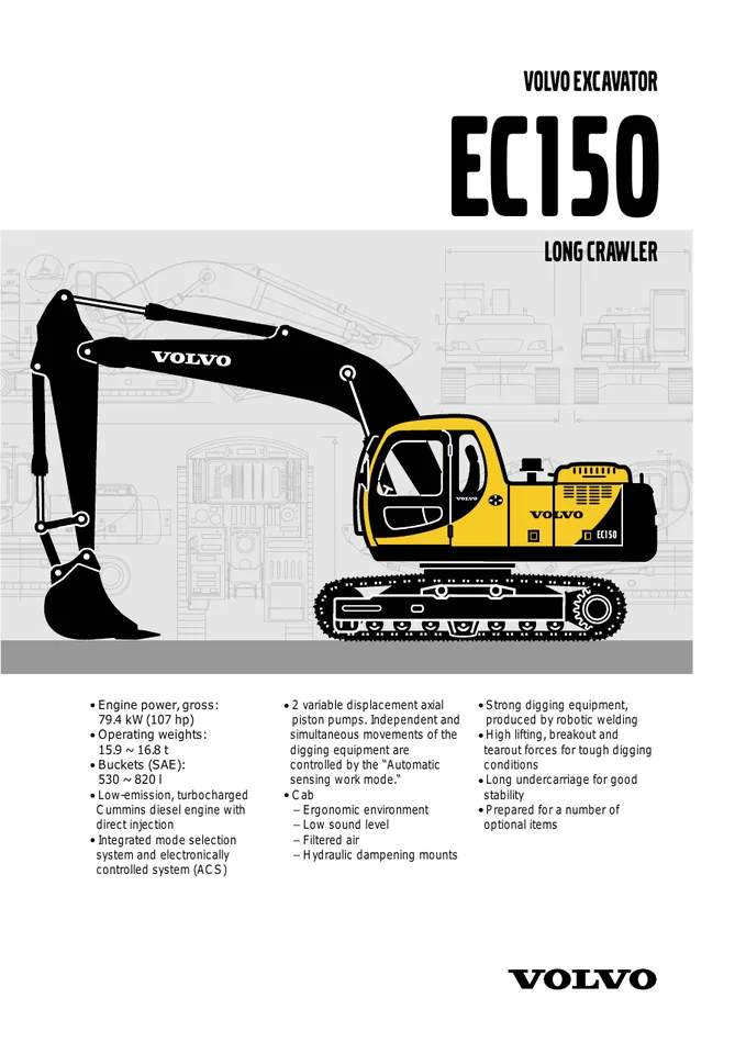 Volvo EC150 machine manual cover: Volvo EC150 Product specification