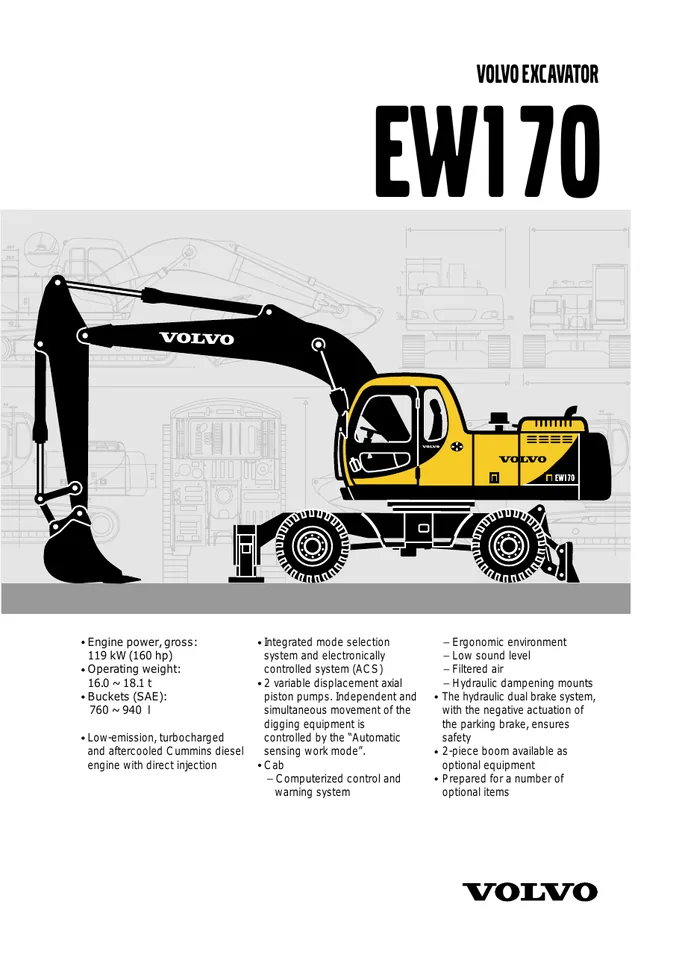 Volvo EW170 machine manual cover: Volvo EW170 Product specification
