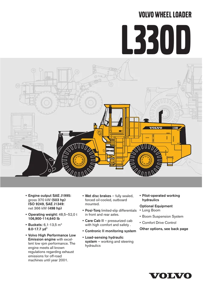 Volvo L330D machine manual cover: Volvo L330D Product specification