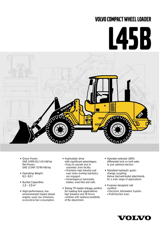 Volvo L45B machine manual cover: Volvo L45B Product specification